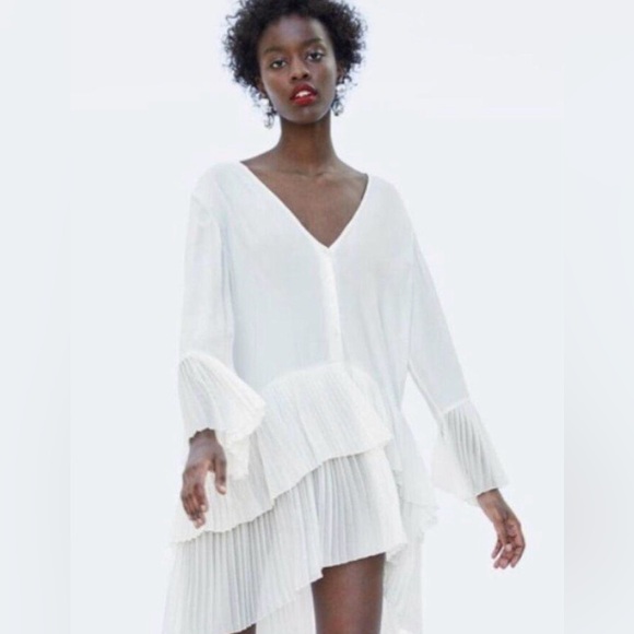 New Zara Elegant White Pleated Blouse/Dress - Picture 2 of 6